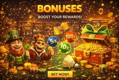 Casino Rewards Boost Treasure chest overflowing with gold coins and multipliers boosting player rewards