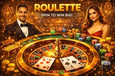 Golden roulette wheel and betting table offering exciting spin-to-win opportunities