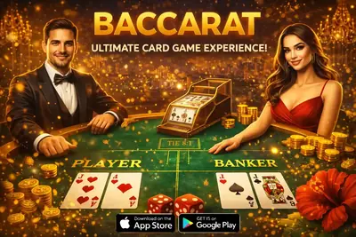 Classic Baccarat card game setup with player and banker betting options and chips