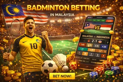 Badminton Betting Online Malaysian badminton player celebrating with live betting odds on a mobile screen