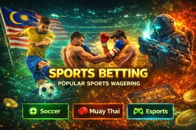 Sports Betting Malaysia Action-packed sports betting banner featuring football and Muay Thai wagering options